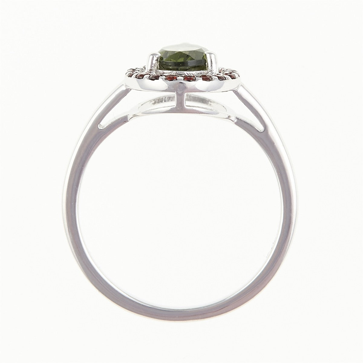 Silver ring mit moldavite and garnets 048G