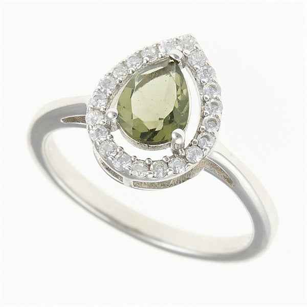 Silver ring mit moldavite and zircons 048Z