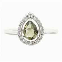 Silver ring mit moldavite and zircons 048Z