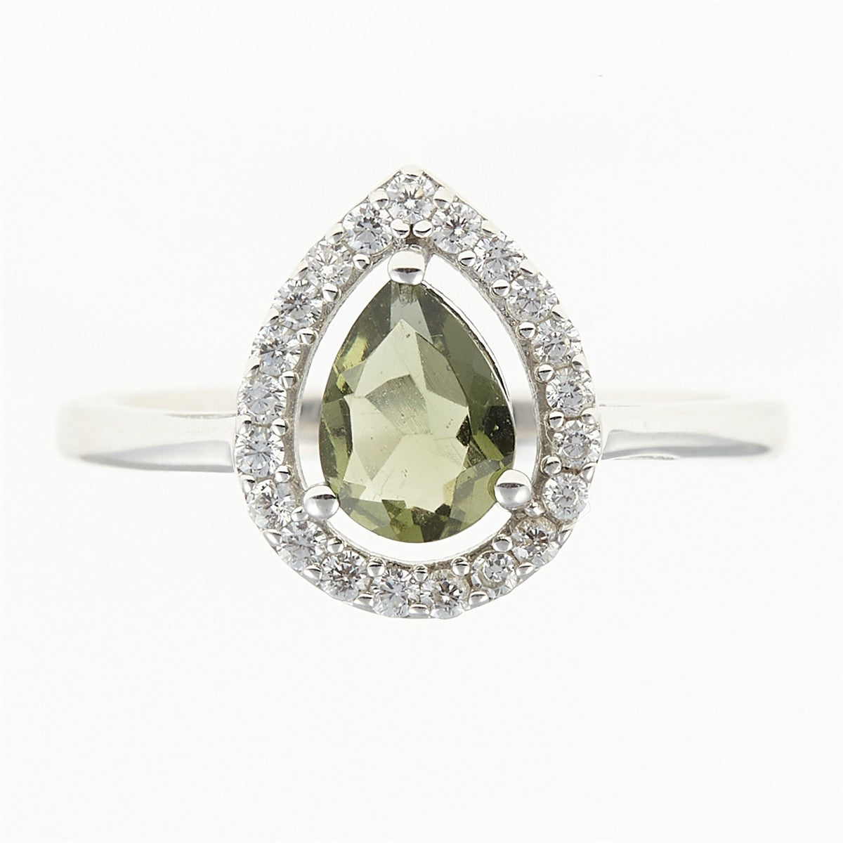 Silver ring mit moldavite and zircons 048Z