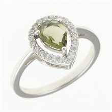 Silver ring mit moldavite and zircons 048Z