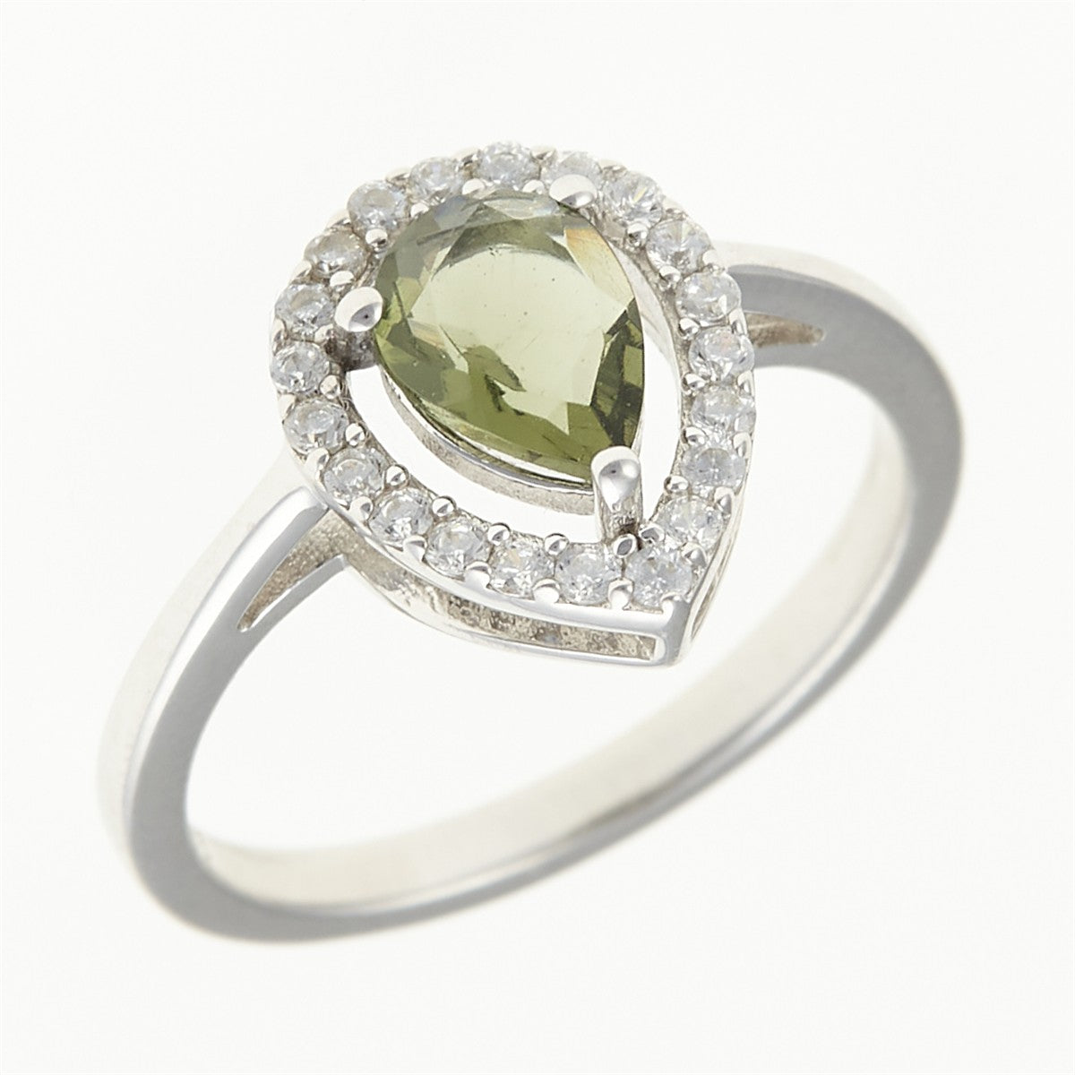 Silver ring mit moldavite and zircons 048Z