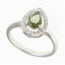 Silver ring mit moldavite and zircons 048Z