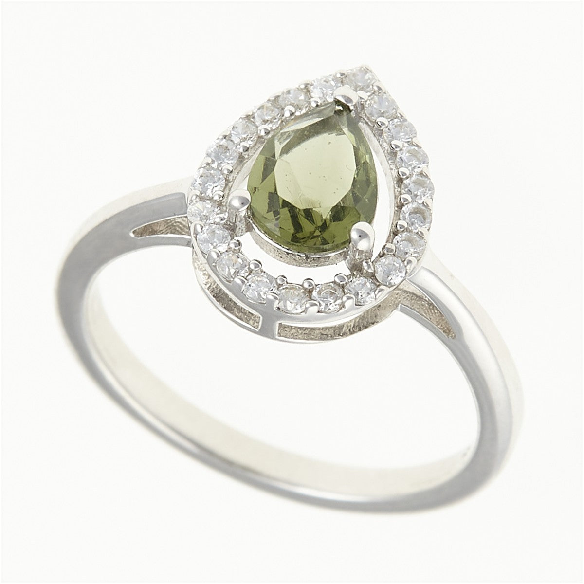 Silver ring mit moldavite and zircons 048Z