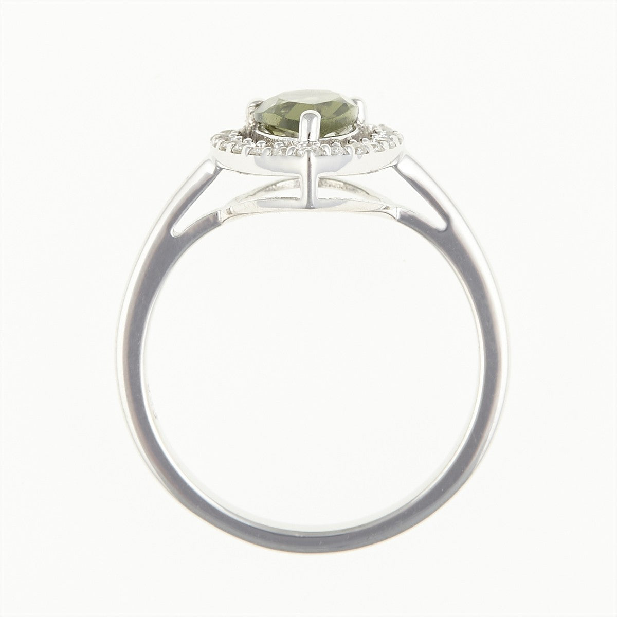 Silver ring mit moldavite and zircons 048Z