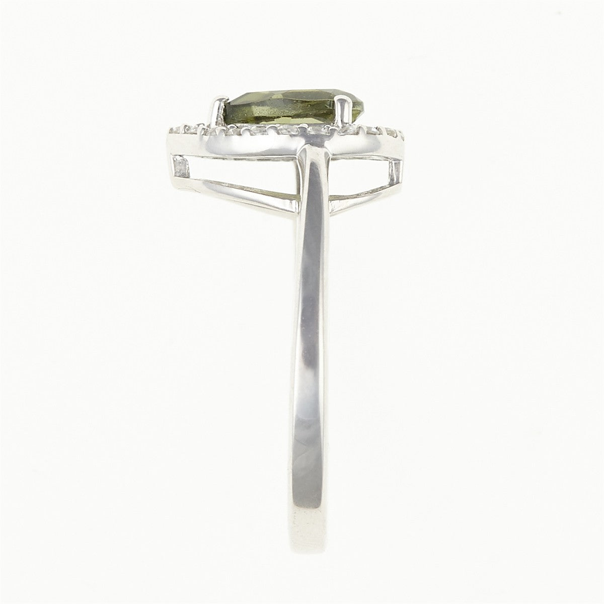 Silver ring mit moldavite and zircons 048Z