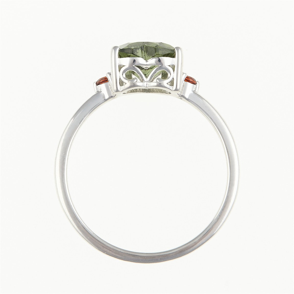 Silver ring with moldavite and garnets - heart 110G