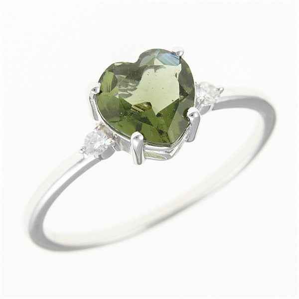 Anello in argento con moldavite e zirconi - cuore 110Z