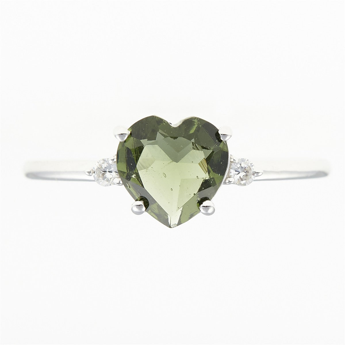 Silver ring with moldavite and zircons - heart 110Z