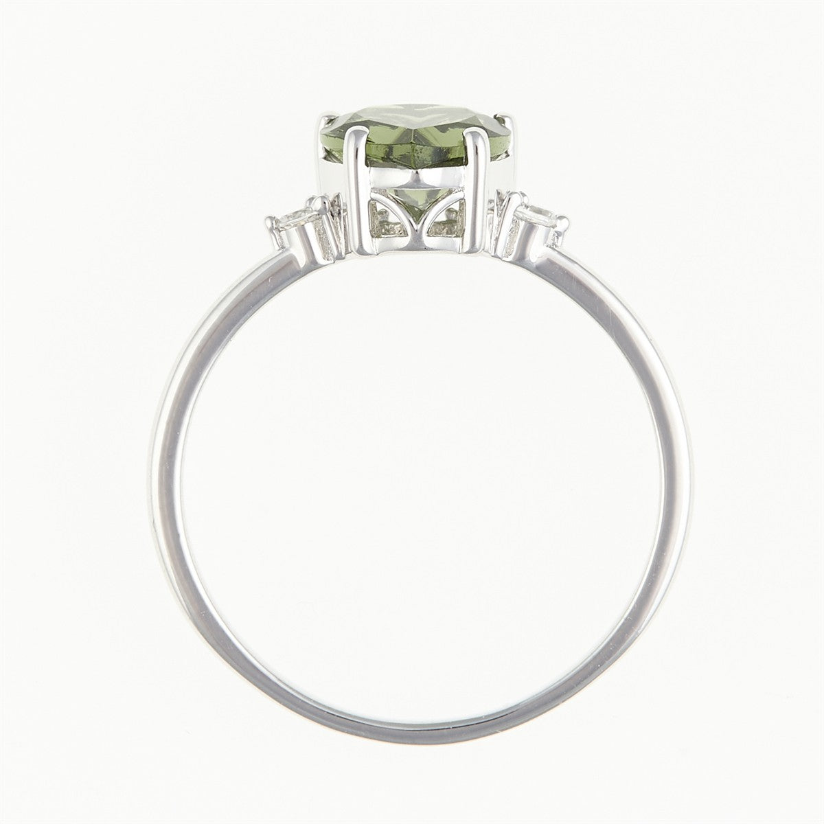 Silver ring with moldavite and zircons - heart 110Z