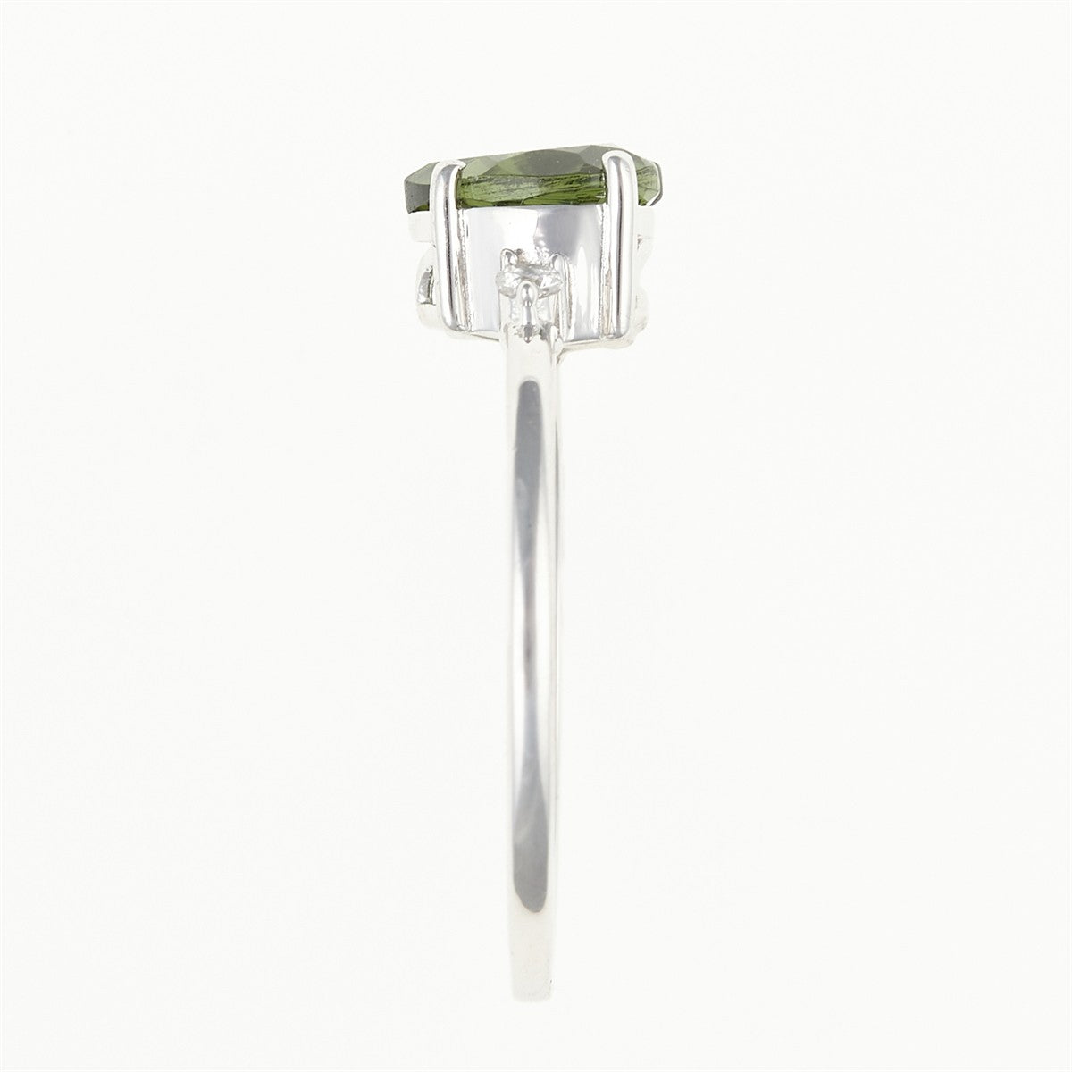 Silver ring with moldavite and zircons - heart 110Z