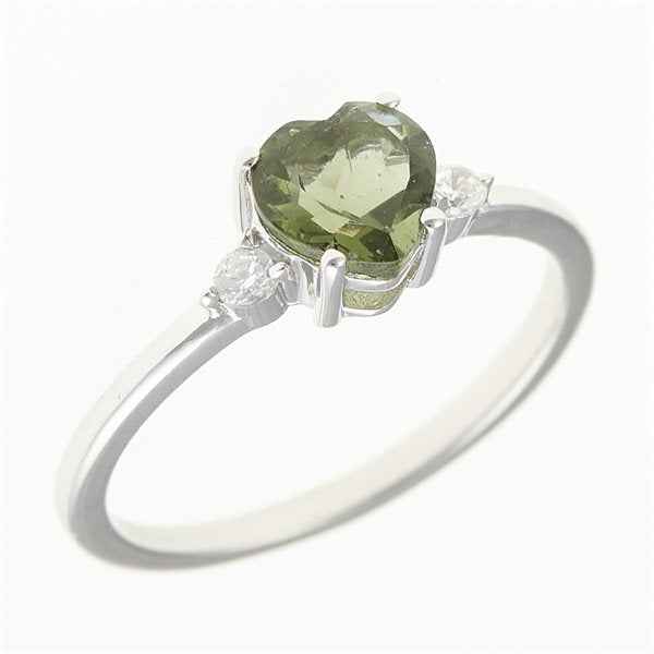 Silver ring with moldavite and zircons - heart 150Z