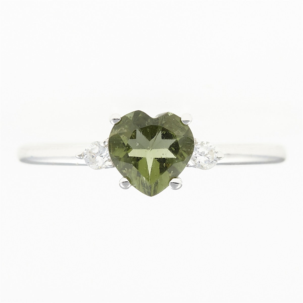 Silver ring with moldavite and zircons - heart 150Z
