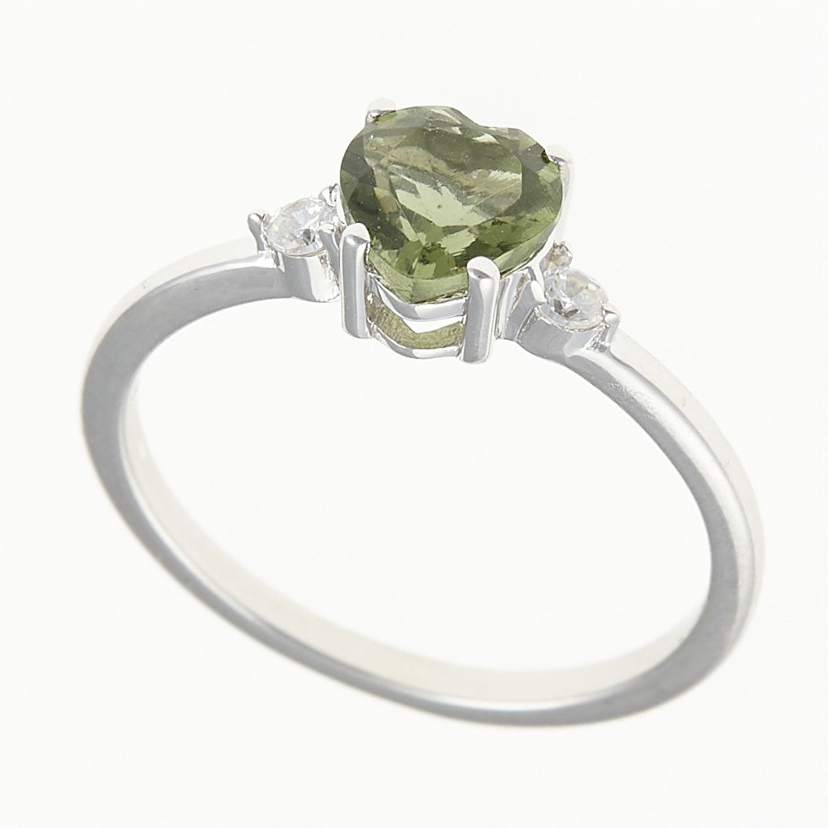 Silver ring with moldavite and zircons - heart 150Z