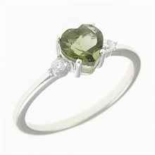Silver ring with moldavite and zircons - heart 150Z