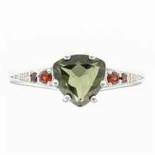 Anello in argento con moldavite e granati 283G