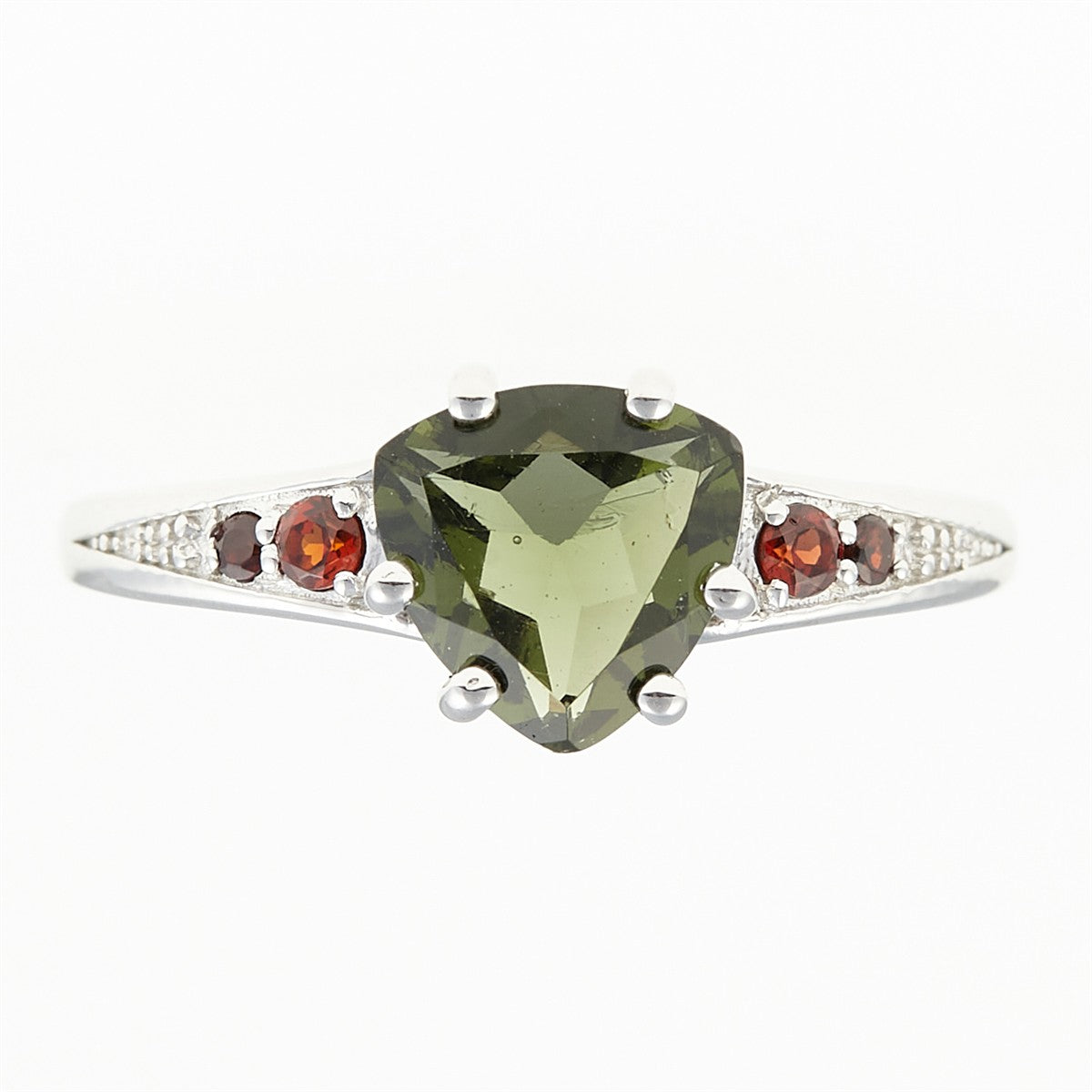 Silver ring with moldavite and garnets 283G
