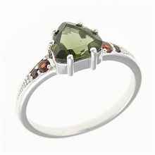Anello in argento con moldavite e granati 283G