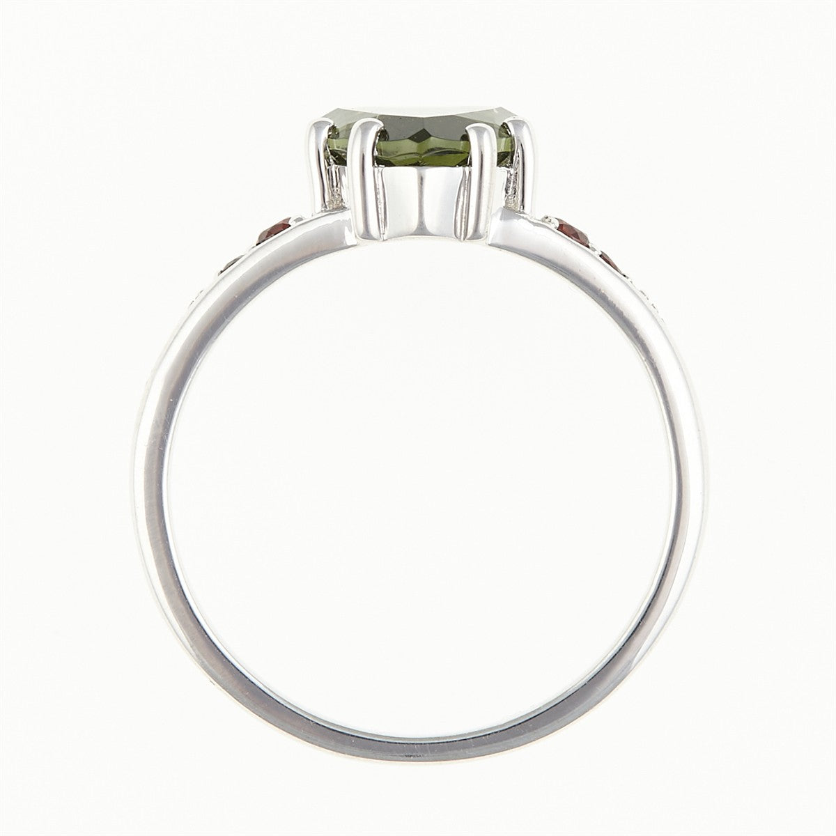 Silver ring with moldavite and garnets 283G