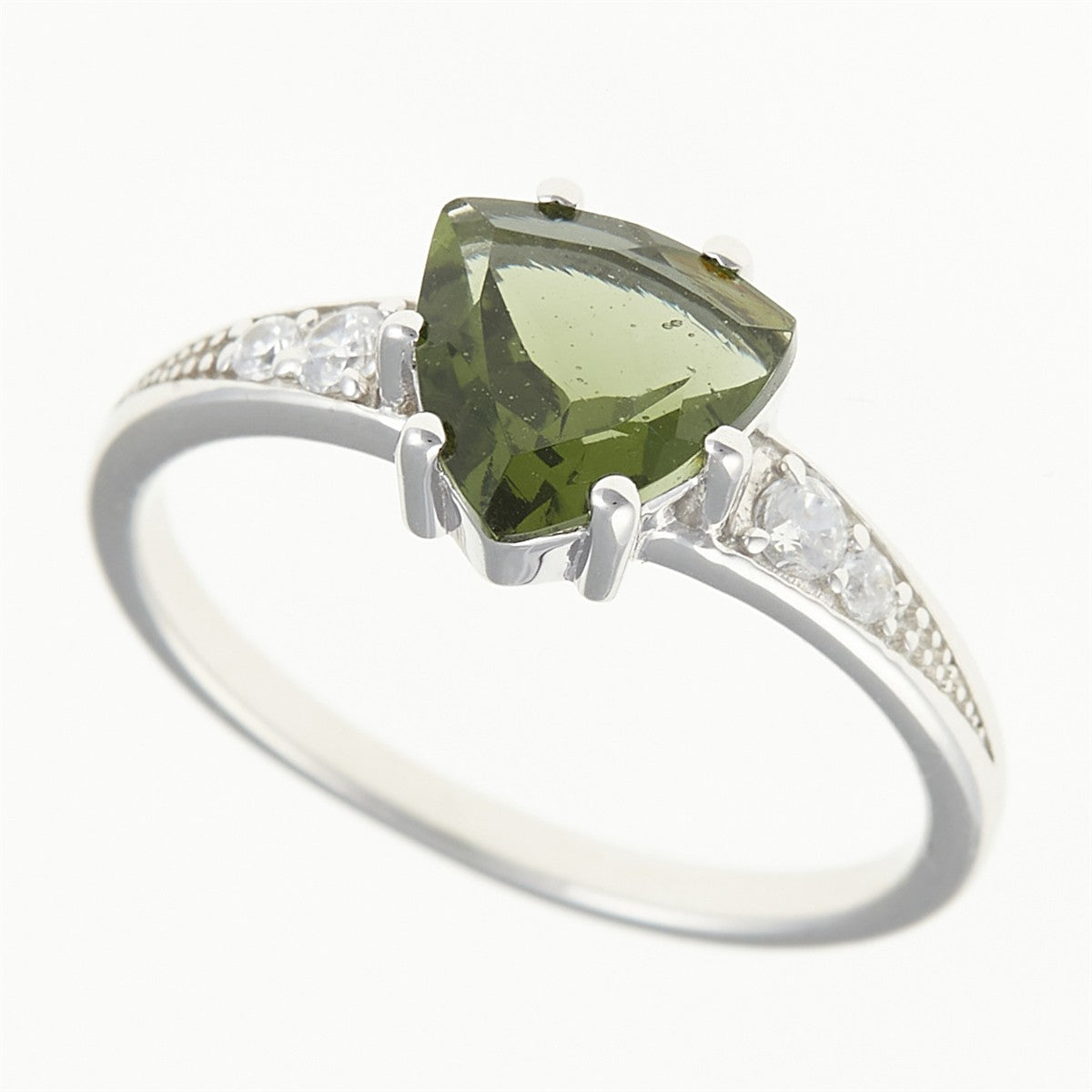 Silver ring with moldavite and zirconia 283Z