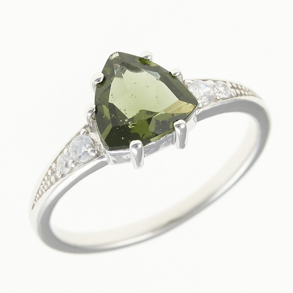 Silver ring with moldavite and zirconia 283Z