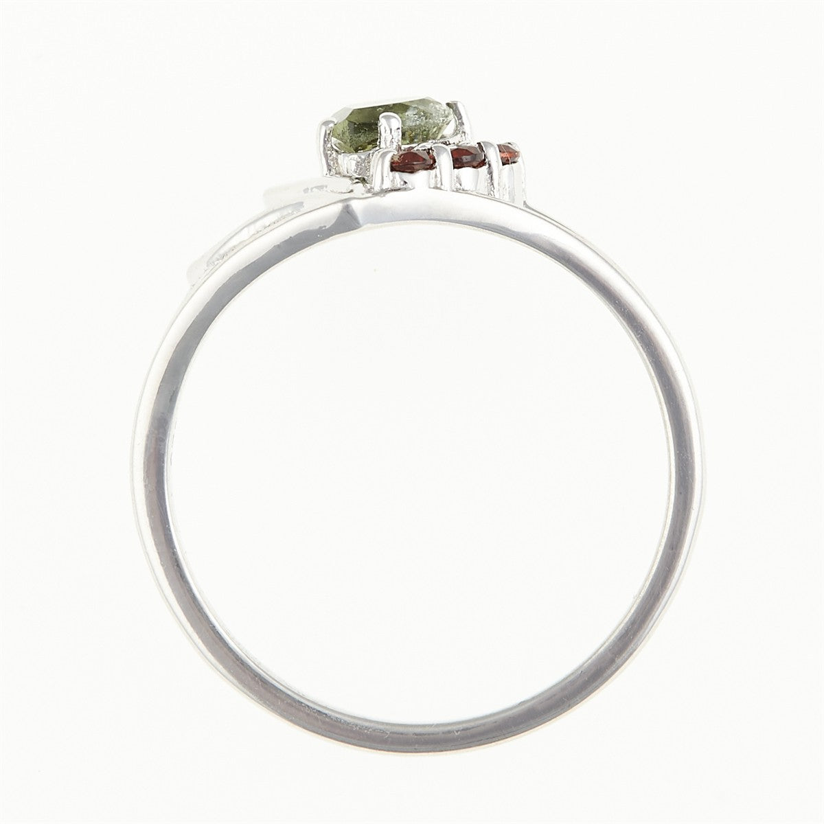 Silver ring with moldavite and garnets - heart 414G