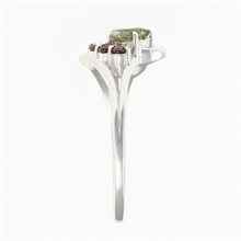 Silver ring with moldavite and garnets - heart 414G