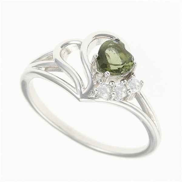 Anello in argento con moldavite e zirconi - cuore 414Z