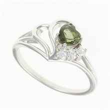 Anello in argento con moldavite e zirconi - cuore 414Z
