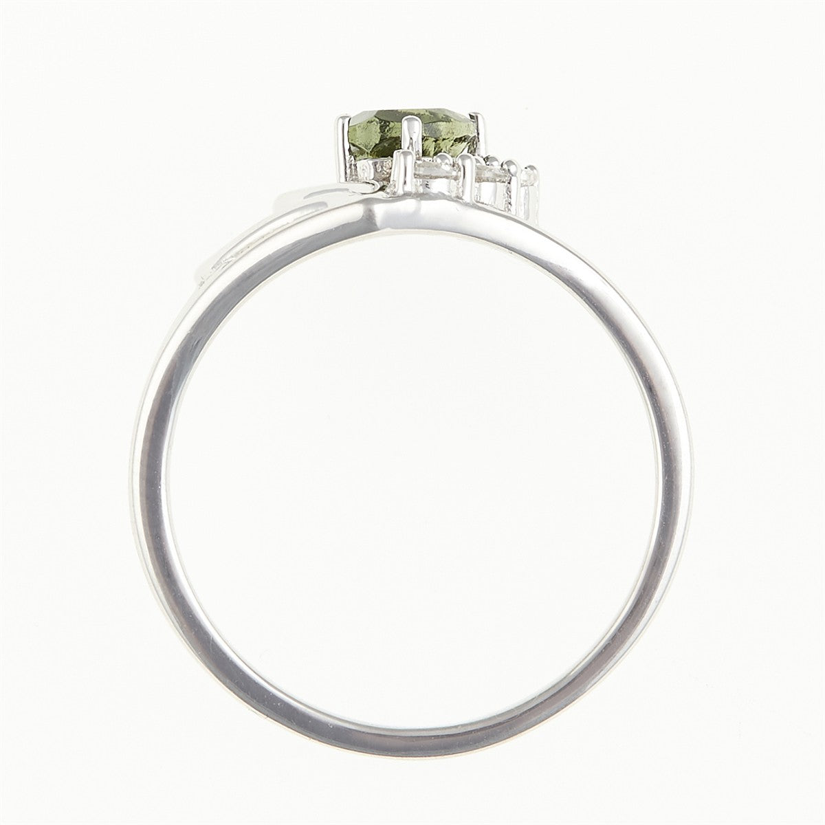 Silver ring with moldavite and zircons - heart 414Z