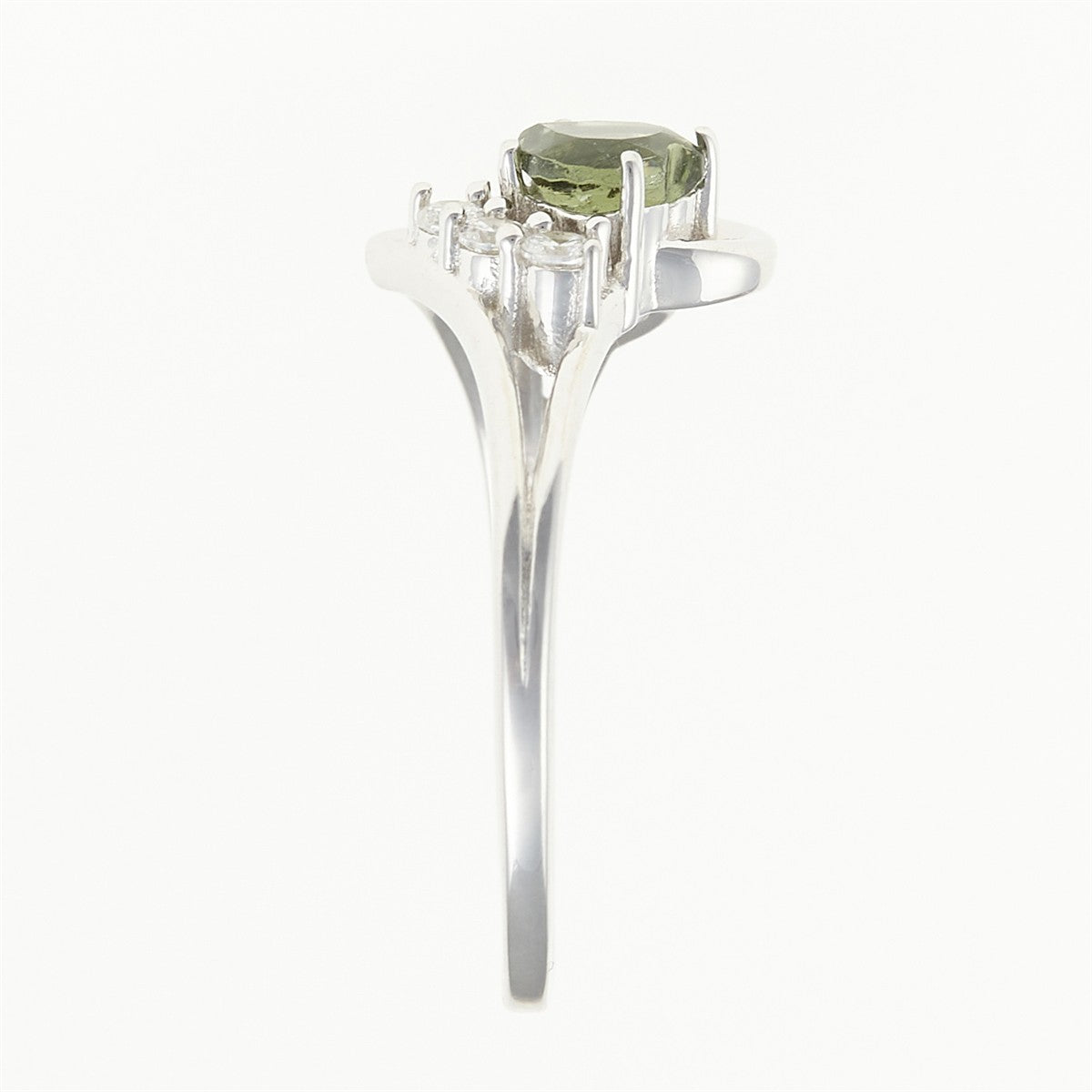 Silver ring with moldavite and zircons - heart 414Z
