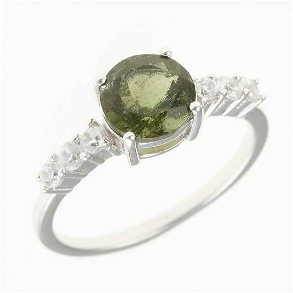 Anello in argento con moldavite e zirconi 434Z