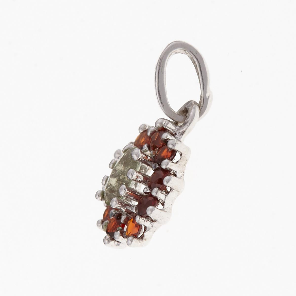 Silver pendant with moldavite and garnets 045
