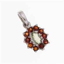 Silver pendant with moldavite and garnets 045