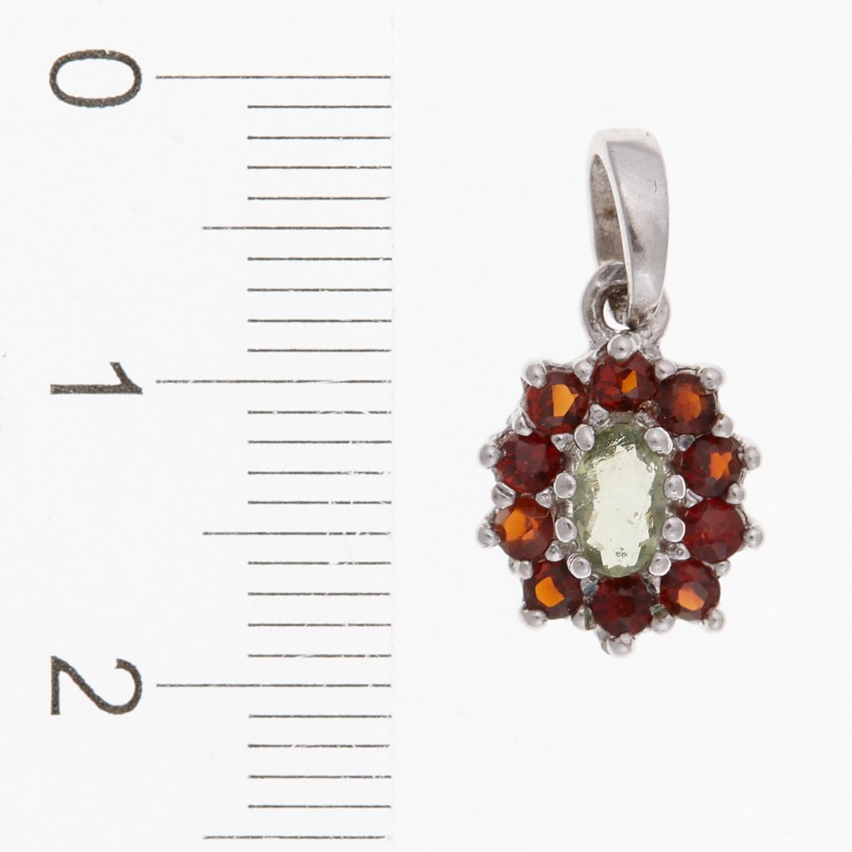 Silver pendant with moldavite and garnets 045